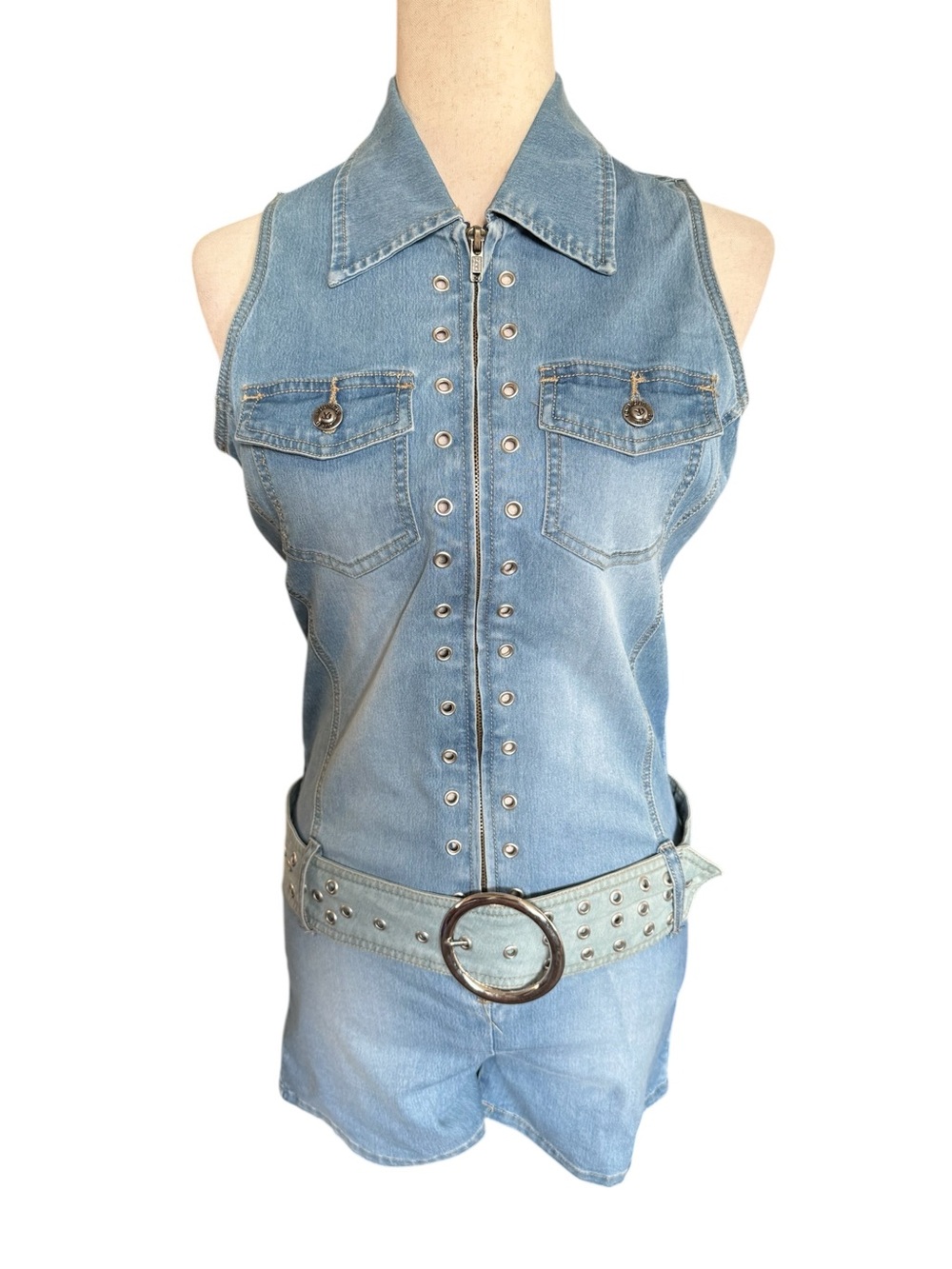 Y2K Younique Light Blue Studded Denim Romper
